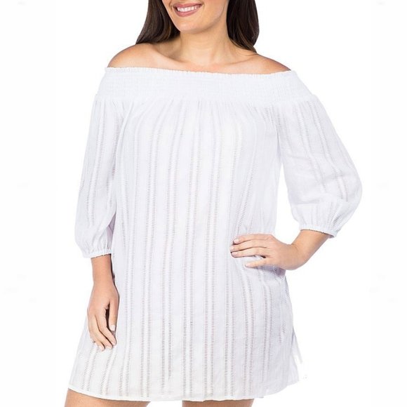 Ralph Lauren Smocked Off-The-Shoulder Cover-Up - Picture 3 of 14